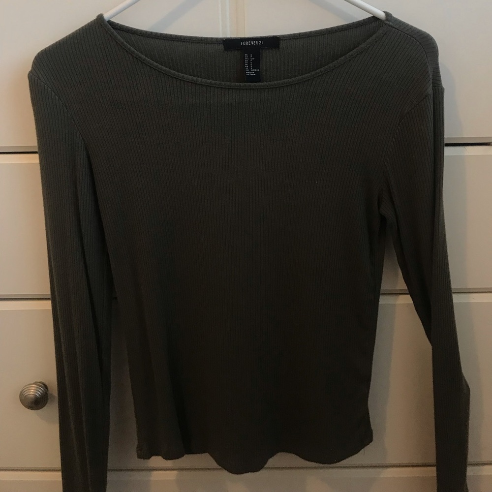 Green Ribbed Sweater Top